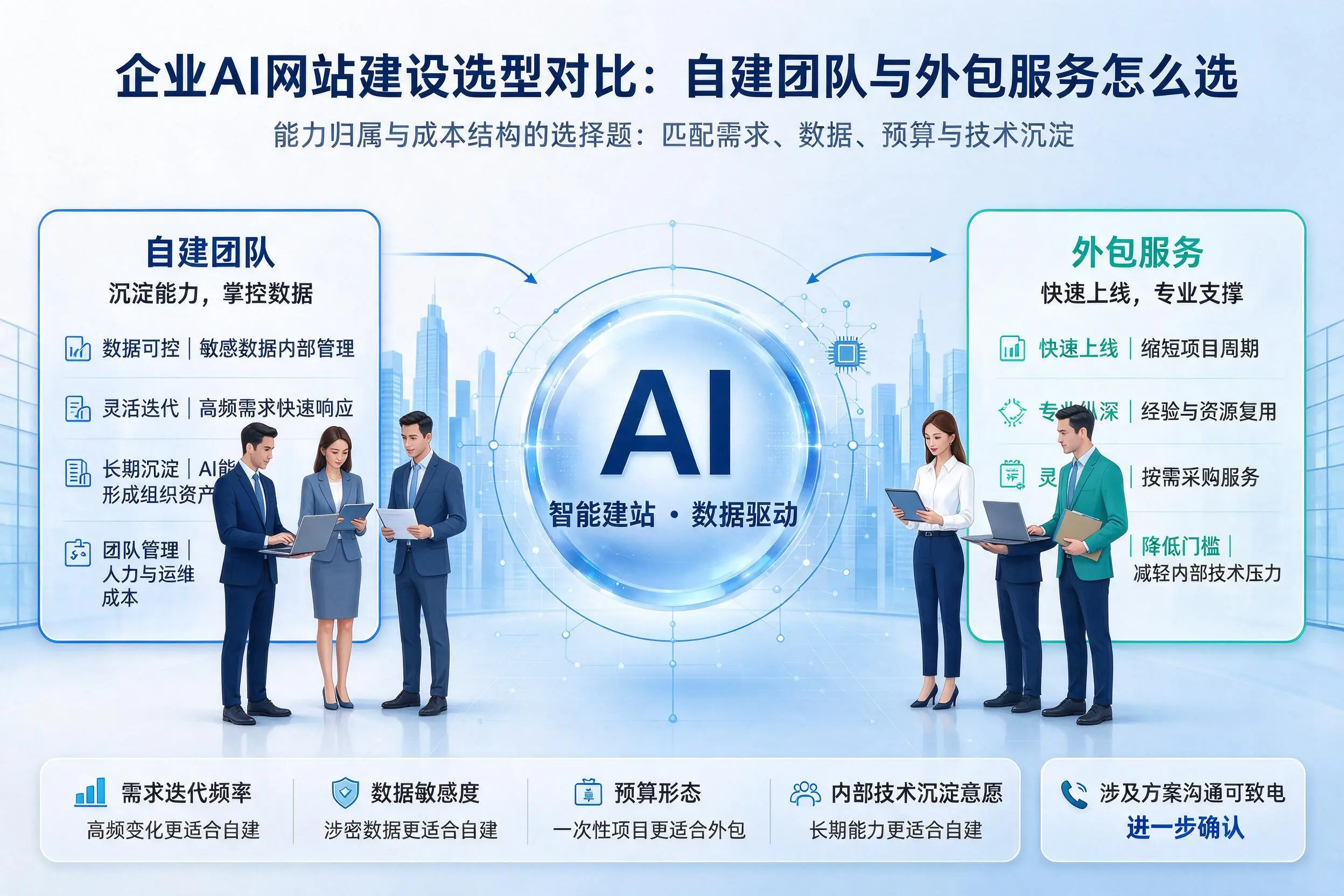 曲靖企业AI网站建设选型对比：自建团队与外包服务怎么选